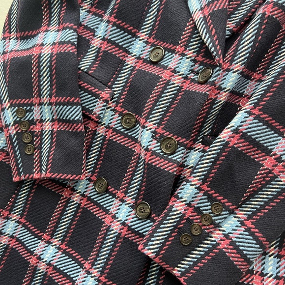 NWT Halogen Navy & Pink Long Plaid Coat | Halogen x Atlantic-Pacific - Picture 5 of 9